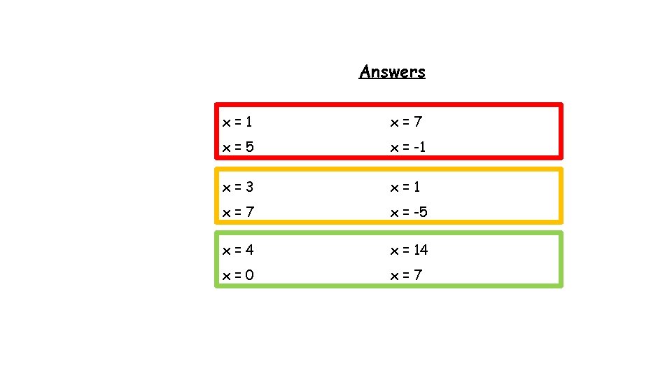 Answers x=1 x=7 x=5 x = -1 x=3 x=1 x=7 x = -5 x=4