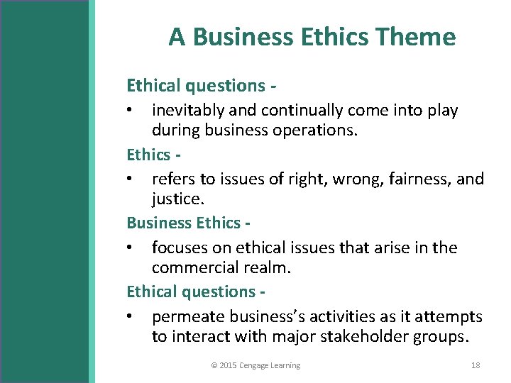 A Business Ethics Theme Ethical questions inevitably and continually come into play during business