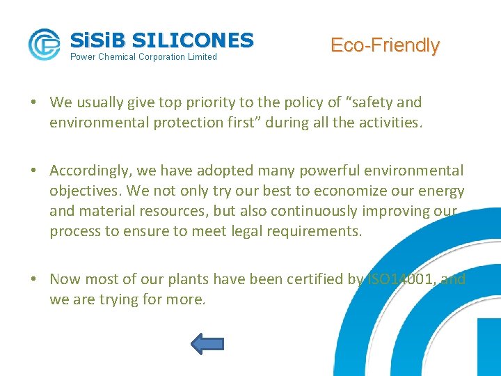 Si. B SILICONES Power Chemical Corporation Limited Eco-Friendly • We usually give top priority