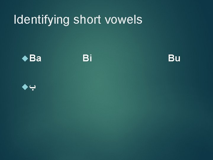 Identifying short vowels Ba ﺏ Bi Bu 