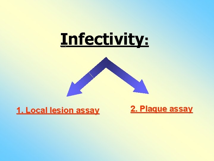 Infectivity: 1. Local lesion assay 2. Plaque assay 