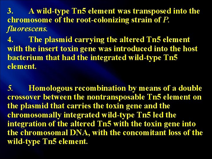 3. A wild type Tn 5 element was transposed into the chromosome of the