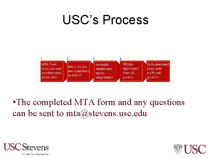 USC’s Process • The completed MTA form and any questions can be sent to