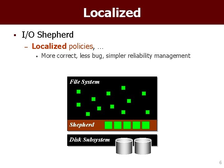 Localized § I/O Shepherd – Localized policies, … • More correct, less bug, simpler