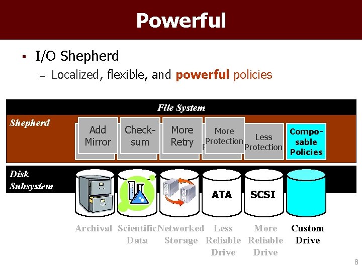 Powerful § I/O Shepherd – Localized, flexible, and powerful policies File System Shepherd Disk