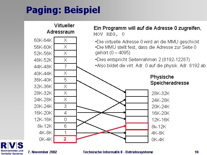 Paging: Beispiel Virtueller Adressraum 60 K-64 K 56 K-60 K 52 K-56 K 48