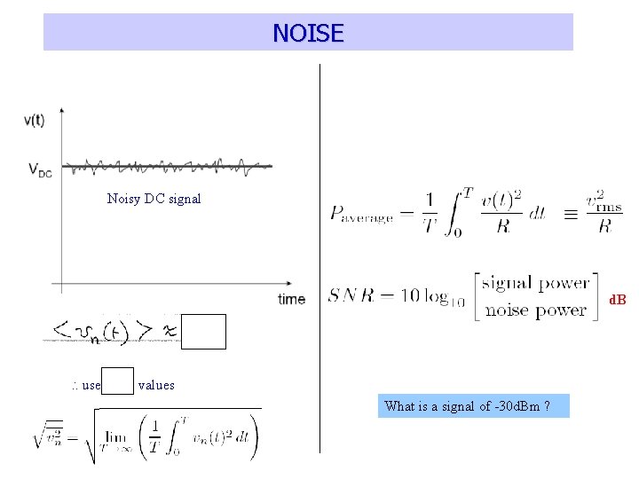 NOISE Noisy DC signal d. B use RMS values What is a signal of