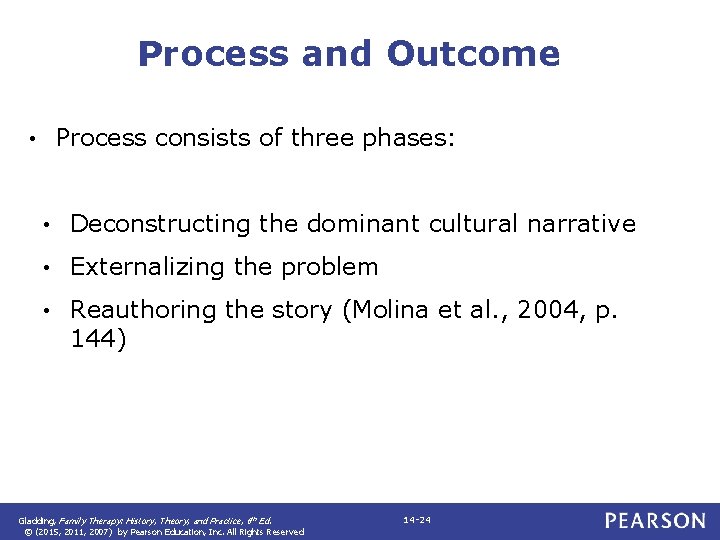 Process and Outcome Process consists of three phases: • • Deconstructing the dominant cultural