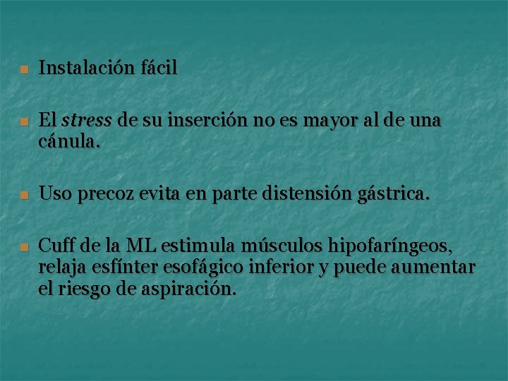 n Instalación fácil n El stress de su inserción no es mayor al de