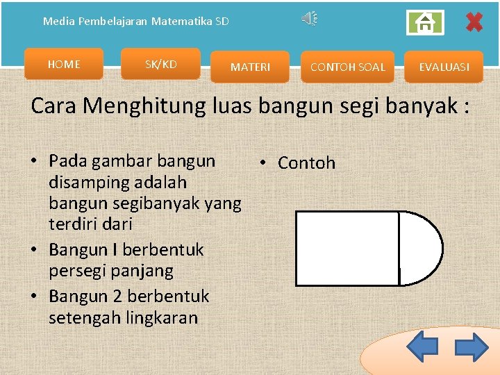 Media Pembelajaran Matematika SD HOME SK/KD MATERI CONTOH SOAL EVALUASI Cara Menghitung luas bangun