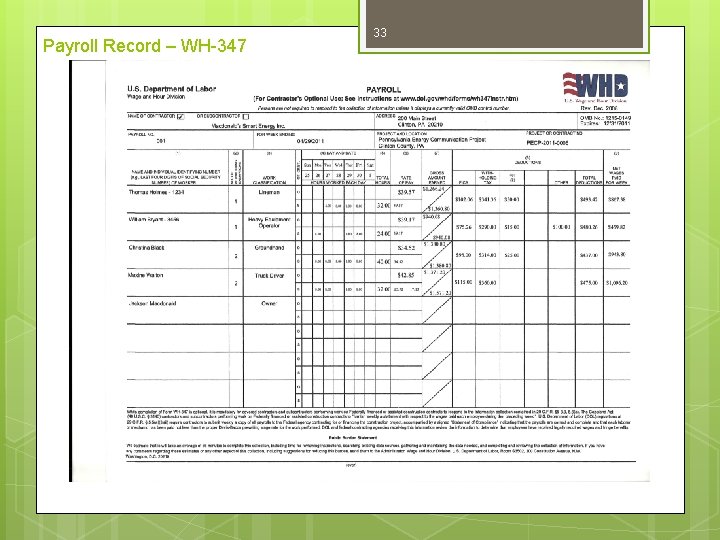 Payroll Record – WH-347 33 