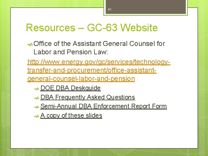 41 Resources – GC-63 Website Office of the Assistant General Counsel for Labor and