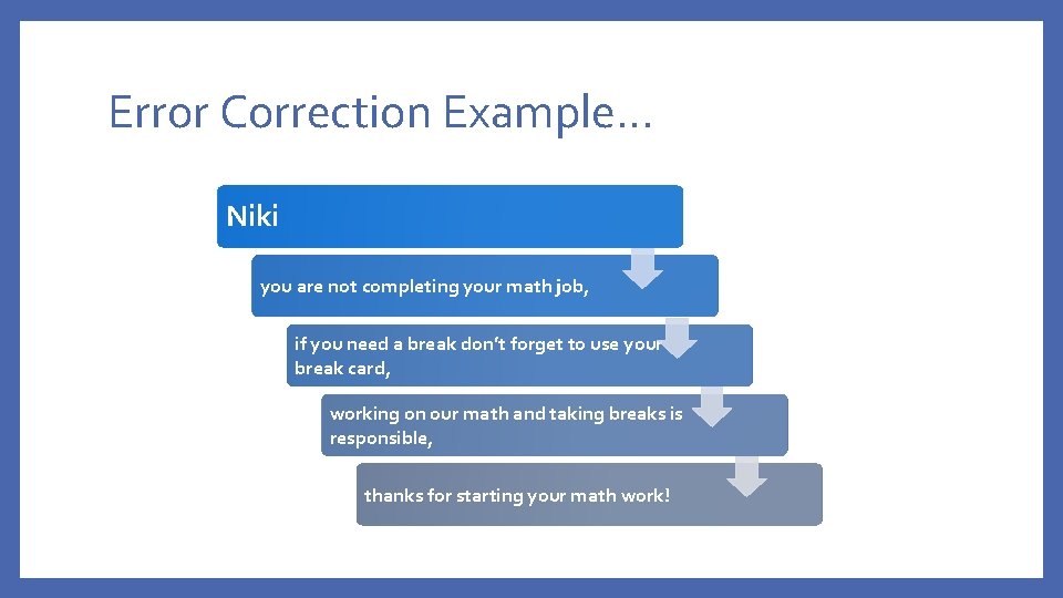 Error Correction Example… Niki you are not completing your math job, if you need