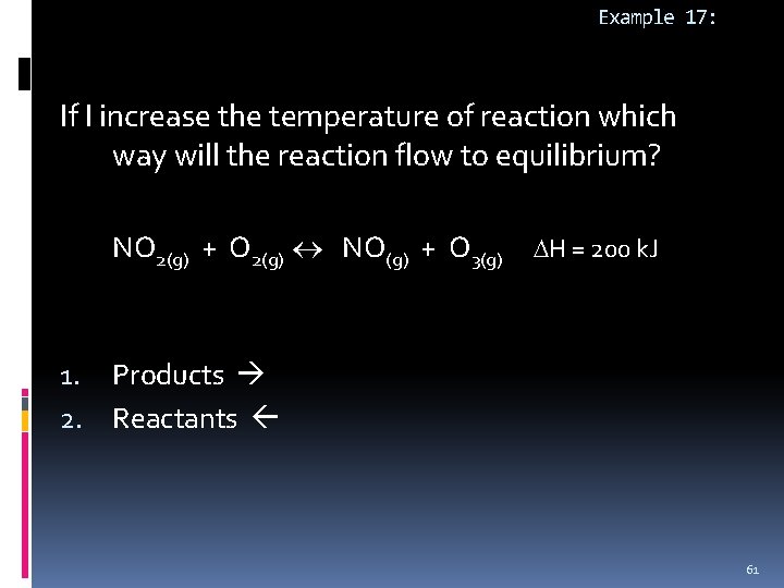 Example 17: If I increase the temperature of reaction which way will the reaction