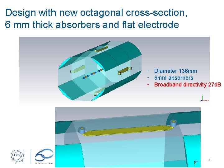 Design with new octagonal cross-section, 6 mm thick absorbers and flat electrode • Diameter