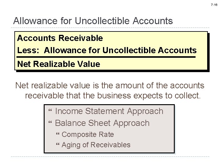 7 -16 Allowance for Uncollectible Accounts Receivable Less: Allowance for Uncollectible Accounts Net Realizable