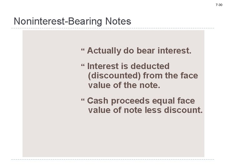 7 -30 Noninterest-Bearing Notes Actually do bear interest. Interest is deducted (discounted) from the