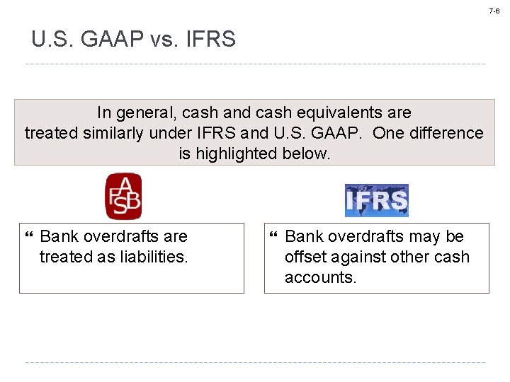 7 -6 U. S. GAAP vs. IFRS In general, cash and cash equivalents are