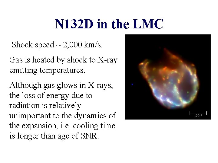 N 132 D in the LMC Shock speed ~ 2, 000 km/s. Gas is