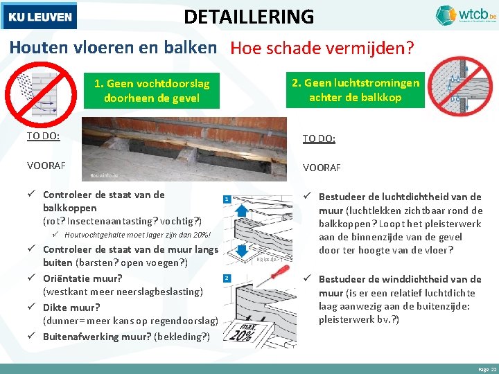 DETAILLERING 2. Geen luchtstromingen achter de balkkop 1. Geen vochtdoorslag doorheen de gevel TO