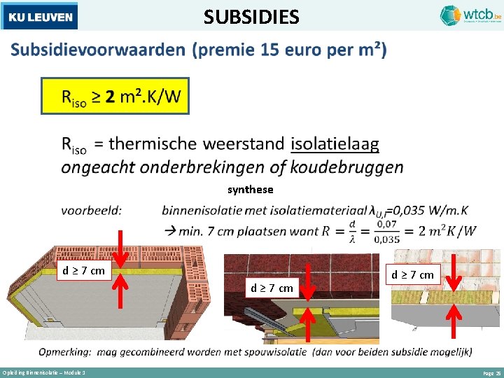 SUBSIDIES synthese d ≥ 7 cm Opleiding Binnenisolatie – Module 1 d ≥ 7