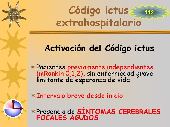 Código ictus extrahospitalario 112 Activación del Código ictus ¬ Pacientes previamente independientes (m. Rankin