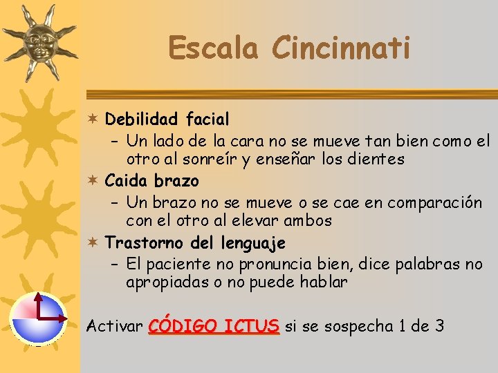 Escala Cincinnati ¬ Debilidad facial – Un lado de la cara no se mueve