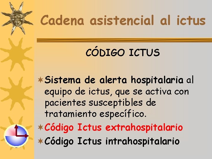 Cadena asistencial al ictus CÓDIGO ICTUS ¬Sistema de alerta hospitalaria al equipo de ictus,