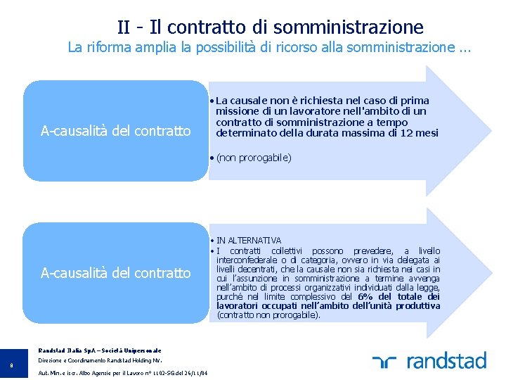 II - Il contratto di somministrazione La riforma amplia la possibilità di ricorso alla