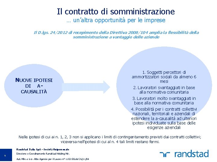 Il contratto di somministrazione … un’altra opportunità per le imprese Il D. lgs. 24/2012
