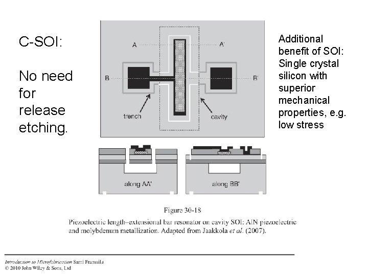 C-SOI: No need for release etching. Additional benefit of SOI: Single crystal silicon with