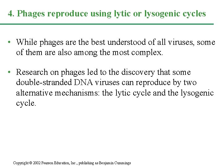 4. Phages reproduce using lytic or lysogenic cycles • While phages are the best