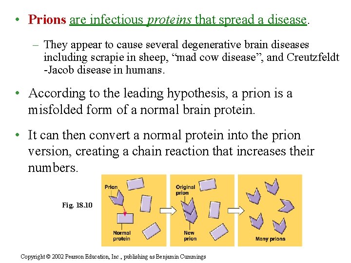 • Prions are infectious proteins that spread a disease. – They appear to