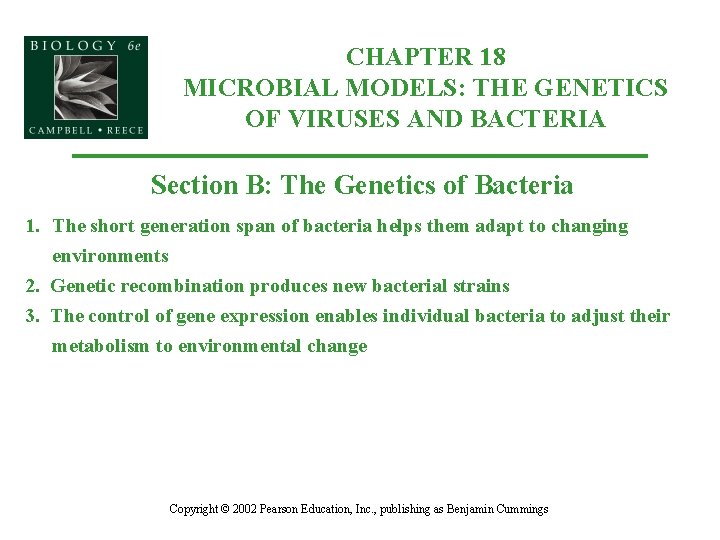 CHAPTER 18 MICROBIAL MODELS: THE GENETICS OF VIRUSES AND BACTERIA Section B: The Genetics