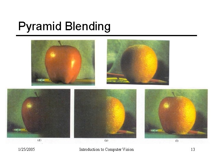 Pyramid Blending 1/25/2005 Introduction to Computer Vision 13 