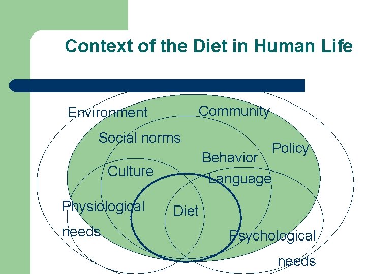 Context of the Diet in Human Life Community Environment Social norms Behavior Language Culture
