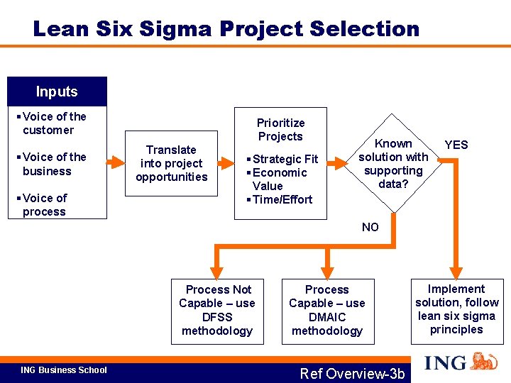 Lean Six Sigma Project Selection Inputs Voice of the customer Voice of the business