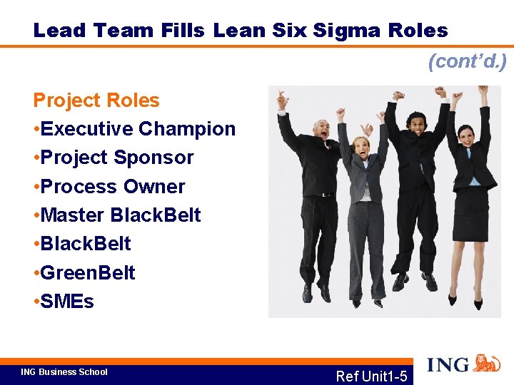 Lead Team Fills Lean Six Sigma Roles (cont’d. ) Project Roles • Executive Champion