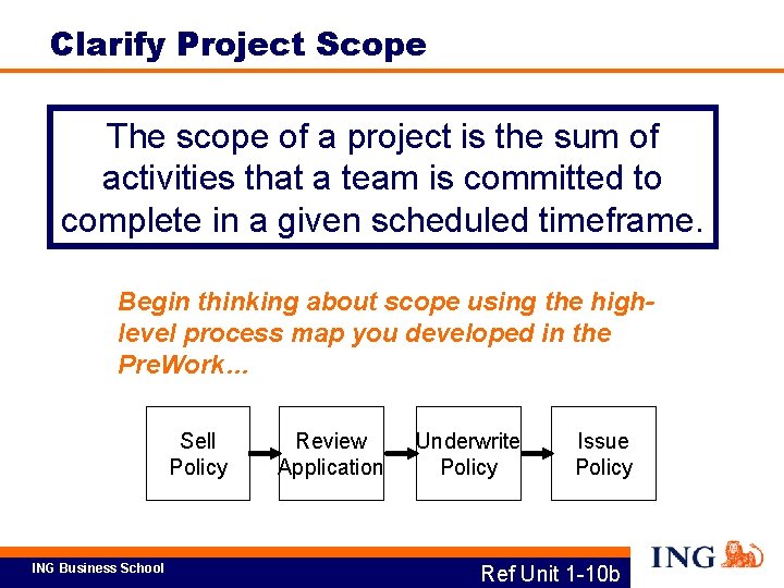 Clarify Project Scope The scope of a project is the sum of activities that