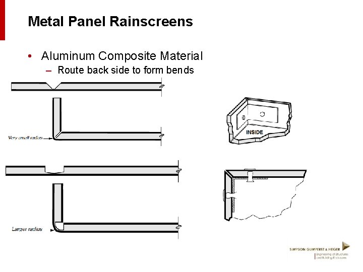 Metal Panel Rainscreens • Aluminum Composite Material – Route back side to form bends