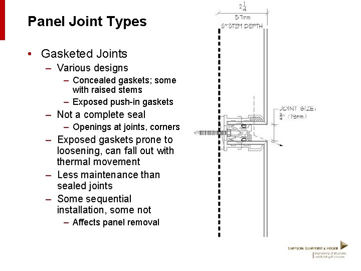 Panel Joint Types • Gasketed Joints – Various designs – Concealed gaskets; some with