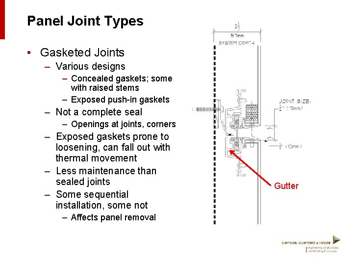 Panel Joint Types • Gasketed Joints – Various designs – Concealed gaskets; some with