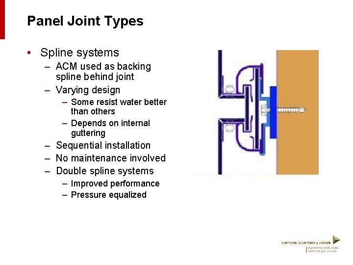 Panel Joint Types • Spline systems – ACM used as backing spline behind joint