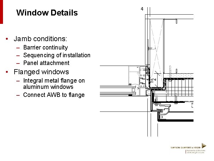 Window Details • Jamb conditions: – Barrier continuity – Sequencing of installation – Panel