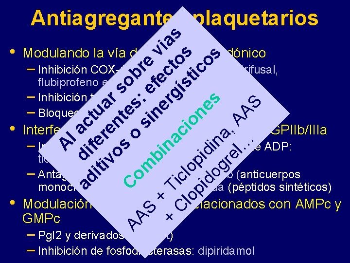  • Modulando la vía del ácido araquidónico – Inhibición COX-1: AAS, sulfinpirazona, trifusal,