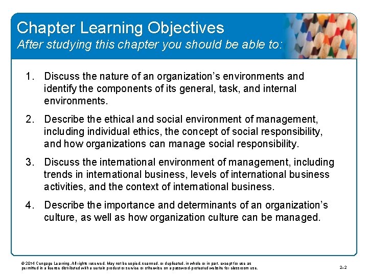 Chapter Learning Objectives After studying this chapter you should be able to: 1. Discuss