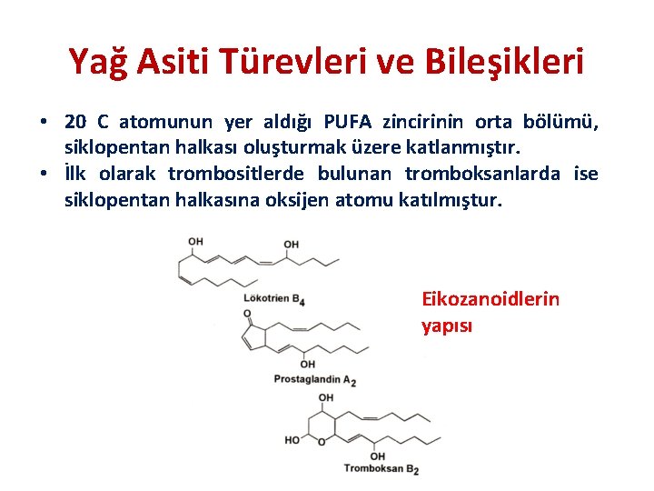 Yağ Asiti Türevleri ve Bileşikleri • 20 C atomunun yer aldığı PUFA zincirinin orta