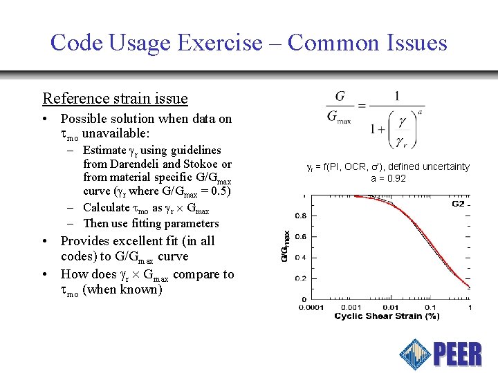 Code Usage Exercise – Common Issues Reference strain issue • Possible solution when data