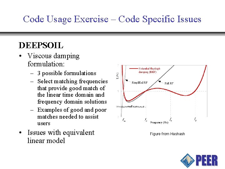 Code Usage Exercise – Code Specific Issues DEEPSOIL • Viscous damping formulation: – 3