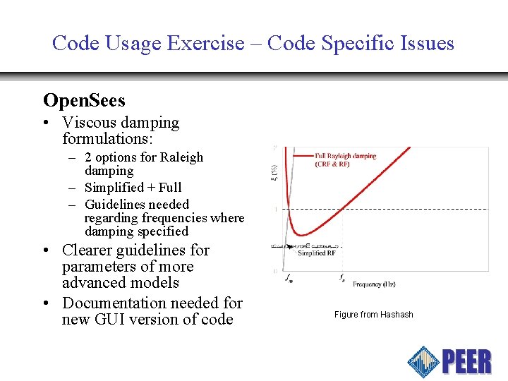 Code Usage Exercise – Code Specific Issues Open. Sees • Viscous damping formulations: –
